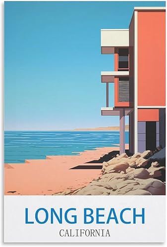 Long Beach California - Pósteres de viaje vintage de hotel de 12 x 18 pulgadas (11.8 x 17.7 in) para pared, pintura en lienzo para sala de estar,