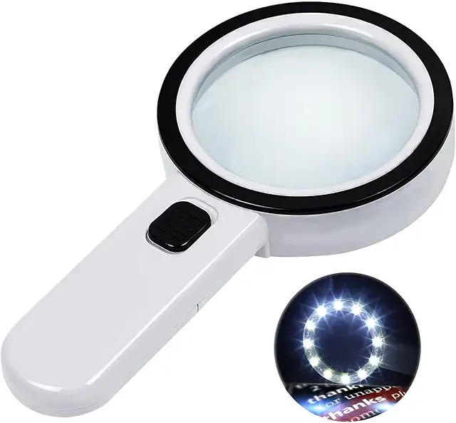 Magnifying Glass with 12 LED Lights - 30x Handheld for Seniors, Kids & Hobbies