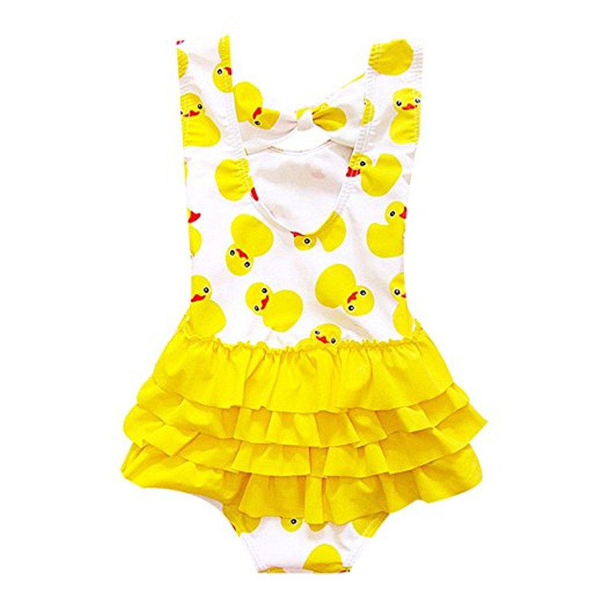 Baby Girls Toddler Kids One Pieces Cartoon Duck Print Swimsuits Swimwear Beachwear 2-3 Years Yellow