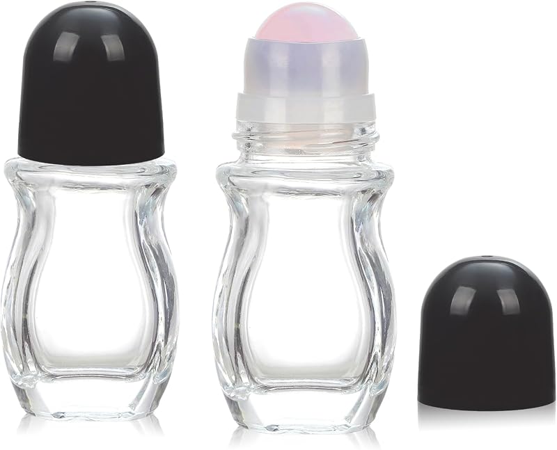 RAMFIYN 2 frascos roll-on de vidro transparente com esfera de cristal rosa, 30 mL