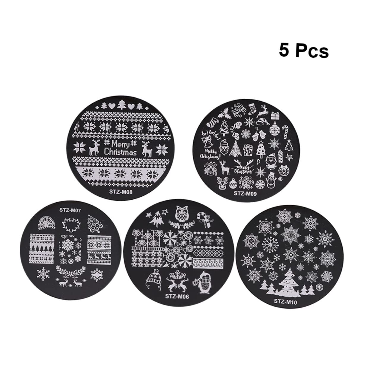 POPETPOP 5pezzi Stampo Per Unghie Natalizio Piastra Rotonda Per Stamping Nail Art Kit Stencil Per Unghie Design Elegante in Metallo Lucido