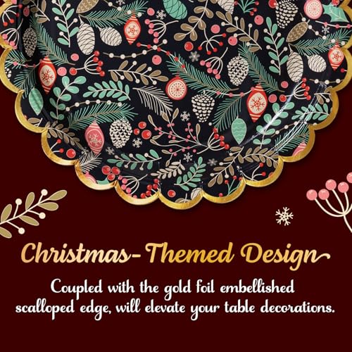 Image of Confettiville Christmas Paper Plates, 50-Count Disposable Christmas Dinner Plates, Scalloped Gold, Party Supplies
