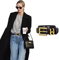 Vista 61 de Cinturón de cuero clásico con hebilla de metal para mujer con vestido de jeans Aah-negro-clásico