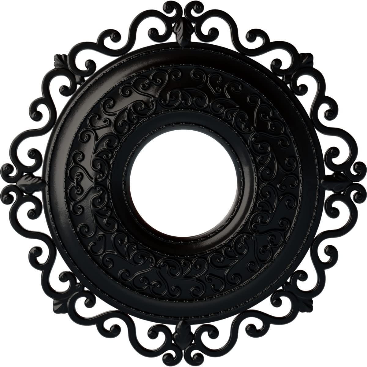 Ekena Millwork CM22ORBLF Orrington Ceiling Medallion, 22"OD x 6 1/4"ID x 1 3/4"P, Hand-Painted Jet Black