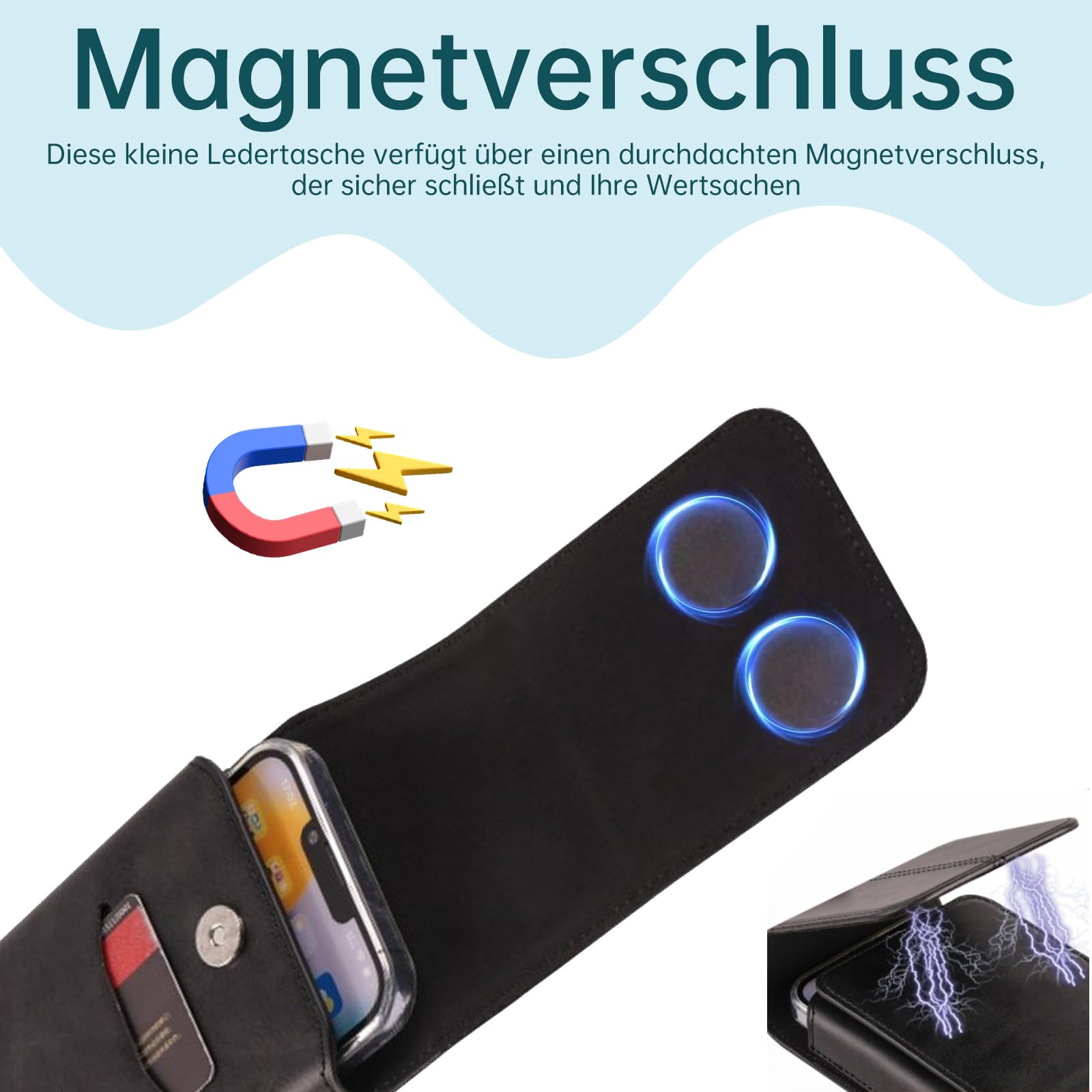 Icetop Handy Gürteltasche Herren Schwarz, Universal Handyholster Vertikal für 6,7–6,9 Zoll, Magnetischer Handy-Gürtelclip, Handytasche für Gürtel