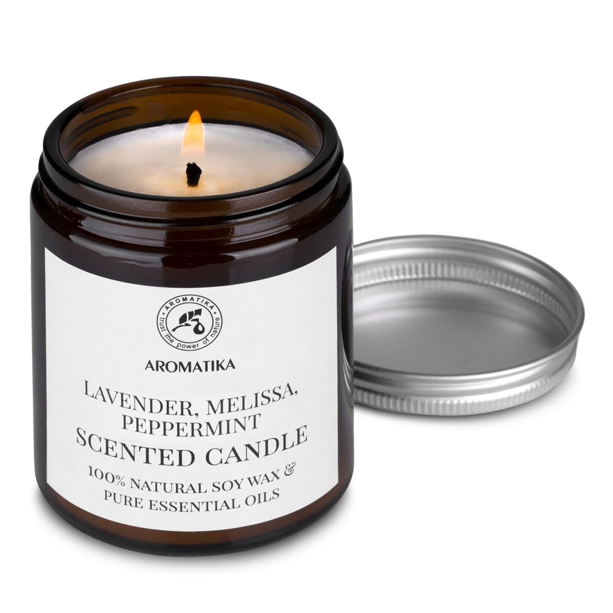 Candela Profumata con Oli Essenziali di Lavanda & Melissa e Menta Piperita 150g - Candela Alla Cera di Soia - Aromaterapia - Candela Regalo con Profumo - Idea per il Natale - Compleanno