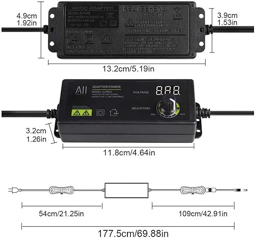 Miniatura 7 de Adaptador universal de fuente de alimentación CC ajustable de 3 V - 24 V 1.5 A 36 W, control de velocidad, pantalla de voltios con 8 enchufes
