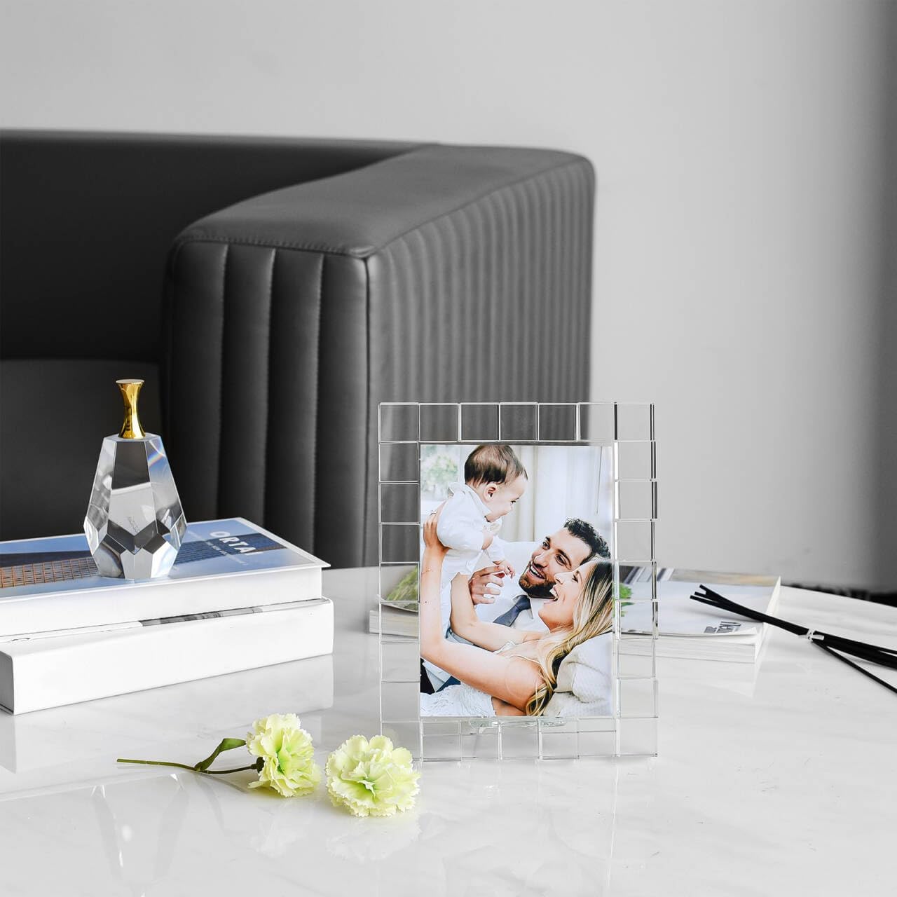 Crystal Picture Frame, Transparent Photo Frame for 5'' x 7'' Pictures, Perfect for Office, Home, Wedding Tabletop Display Decor, Includes Luxury Gift Packaging