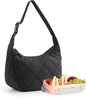 Lunch Bag Lunch Tote for Women, Insulated Lunch Box with Adjustable Strap, Leakproof Cooler Bag High Capacity Food Lunch Container for Work, Office, Picnic, Black