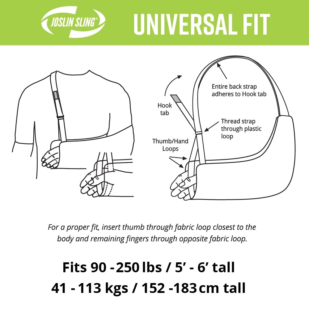Joslin Shower Sling - Quick Dry Shower Sling for arm, Shoulder, or Elbow Surgery Recovery - Breathable, Cotton Spandex arm Sling - fits Individuals 5-6 ft Tall & Between 90-250 lb - Black