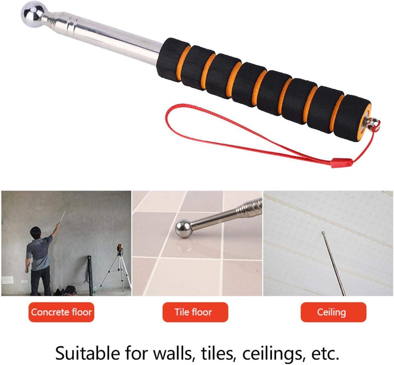 Home Inspection Hammer, Stainless Steel, Silver, Non-slip Sponge Handle, 51.18 inches