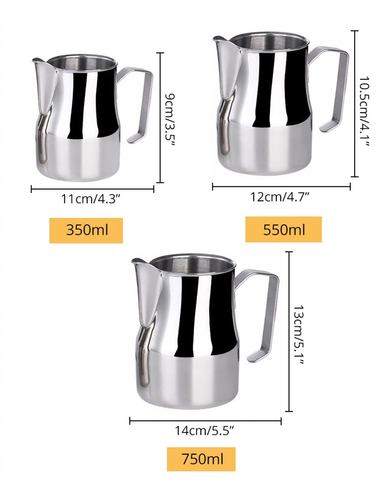 Pot À Lait Pichets de Mousse de Lait, pichets de Lait Professionnel en Acier Inoxydable avec Bec Arrondi, 350/550 / 750ml Pichet à Lait (Color : 550ml)