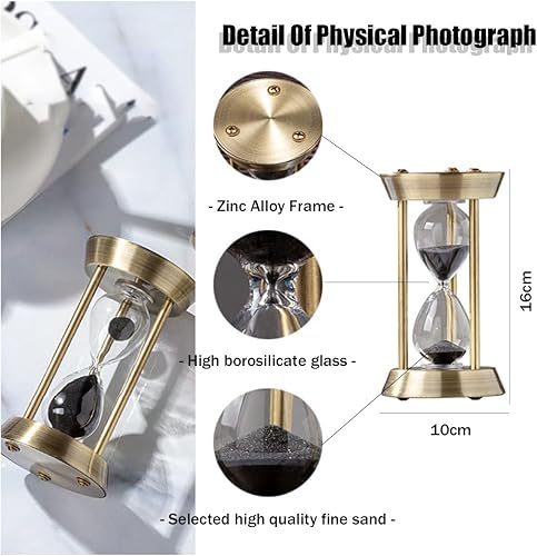 Miniatura 4 de Temporizador de reloj de arena, temporizador de reloj de arena de 15 minutos, temporizador de reloj de arena de metal de arena blanca en relieve,