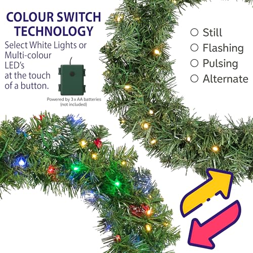 50cm Colour Changing Pre-Lit Wreath Christmas Green Front Door Wreath - 40 Warm White or Multi Coloured LEDs Battery Operated Light Up Indoor and Outdoor Wreath - Image 3