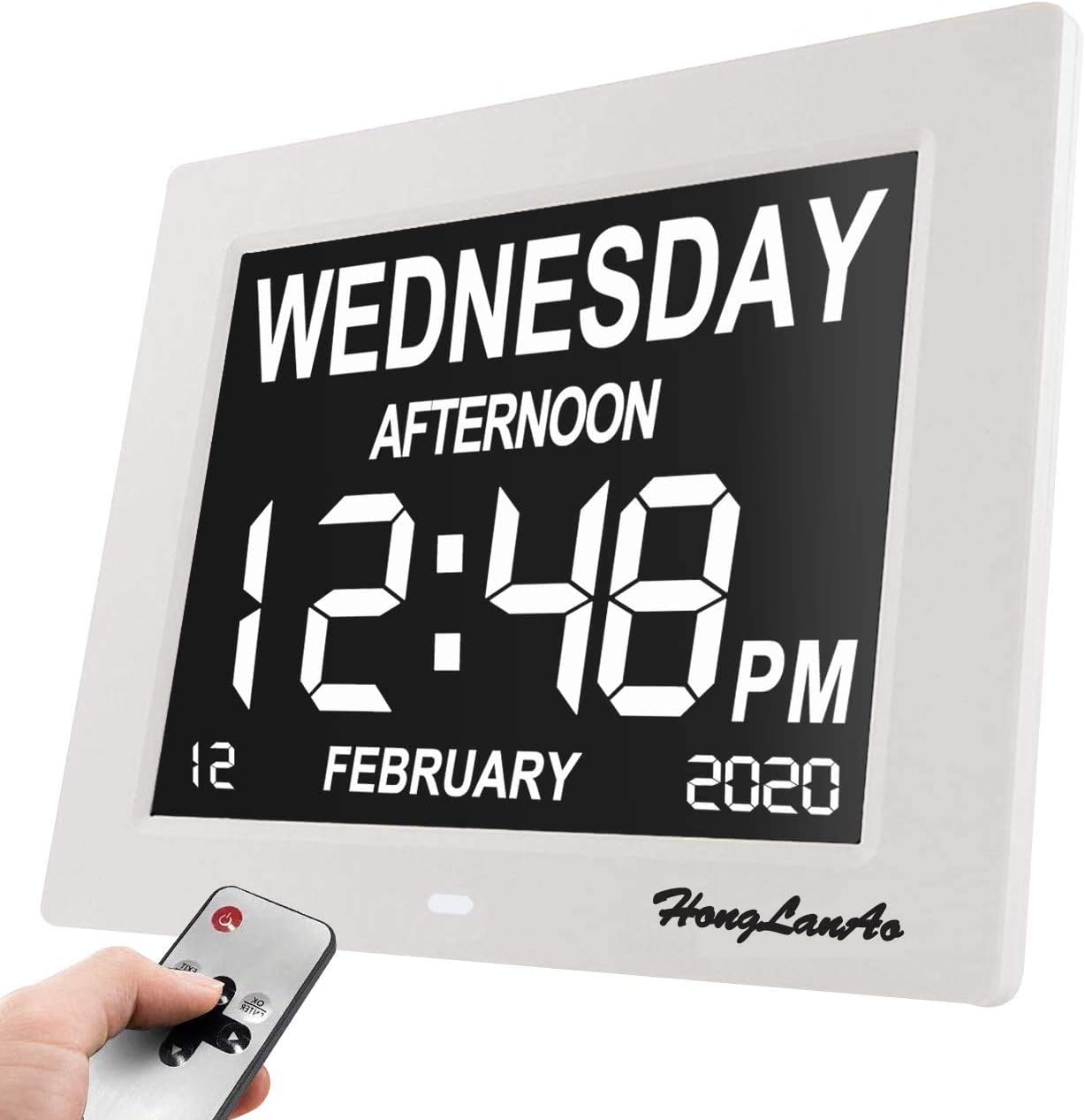 [Newest Version] Day Clock - Extra Large Display Non-Abbreviated Digital Clock with 8 Alarm Options for Those Who Lost Original Memory and Vision Impaired - White