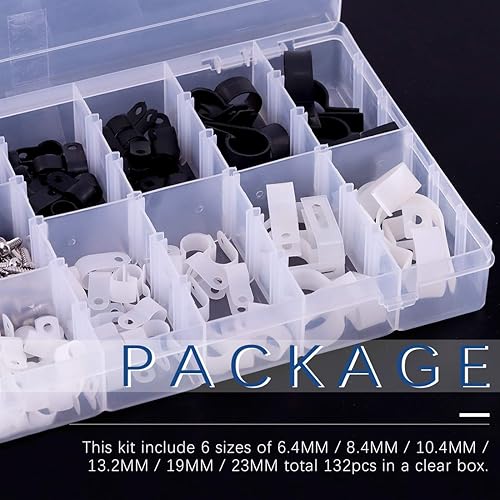 Miniatura 5 de Glarks 132 piezas de 6 tamaños de 14 a 1 pulgada de montaje de tornillo de nailon blanco y negro tipo R abrazadera de alambre con 132 tornillos para