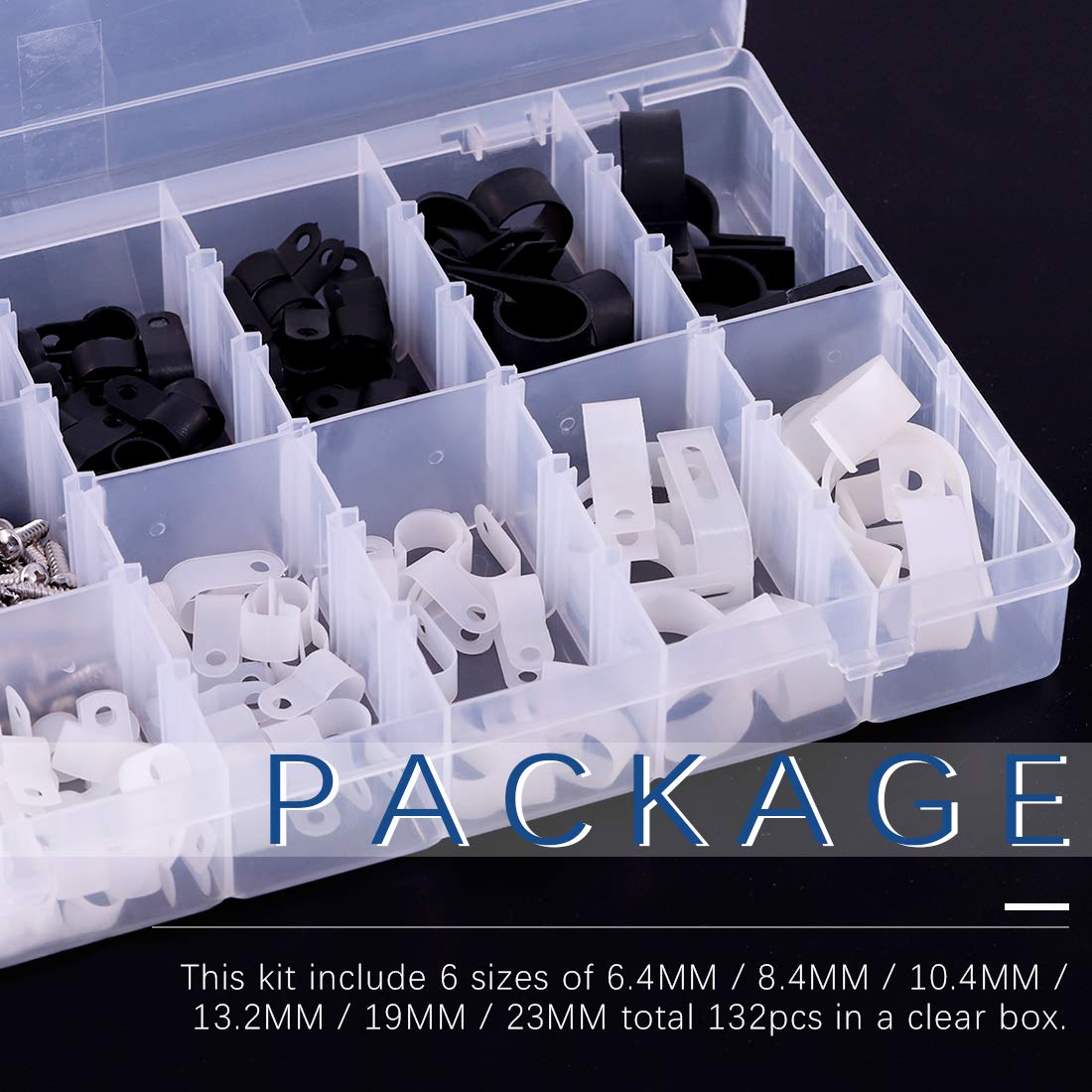 Kit Clip Per Cavi Con Viti - 135 Pezzi In Nylon Nero, 6 Misure Per Organizzare Fili In Casa E Ufficio - Foto 2