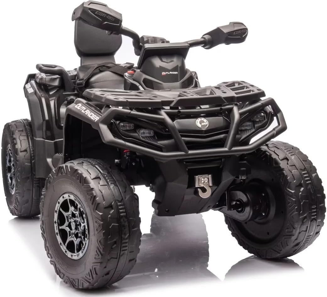 Playhouse Quad Outlander 4x4 24V - 800 WAT, Bluetooth, FM-Radio, Ledersitz, 2 Stoßdämpfer, Eva Räder, 24V 7ah, Kinderauto Kinderfahrzeug Kinder Elektroauto (Schwarz)