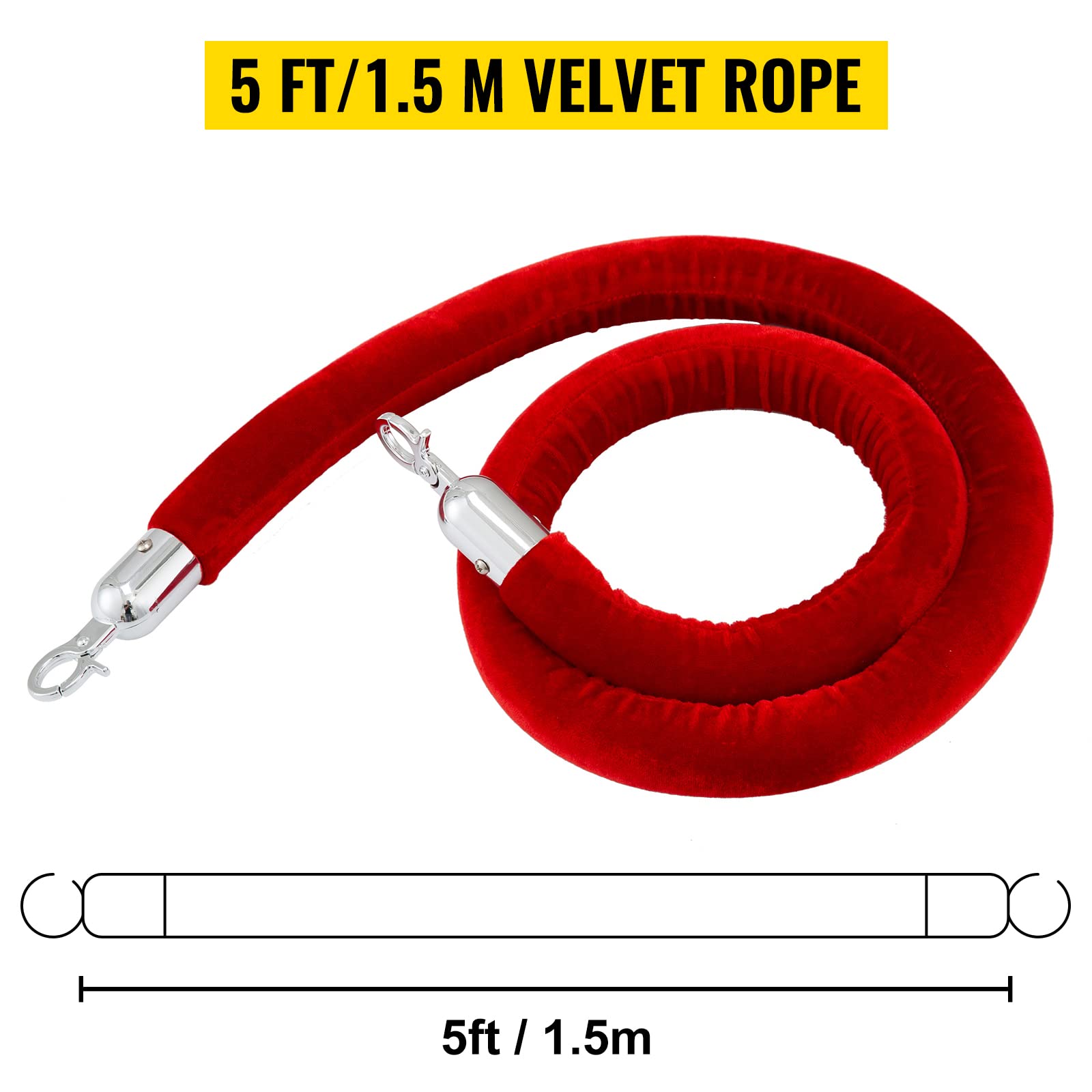 VEVOR Poteau de Guidage, 8 Pcs Poteaux d'Argent de Séparation avec 1,5 m Corde en Velour Rouge, Barrière Balisage Stable en Acier Inoxydable, pour Théâtre Hôtel Exposition Séparer Contrôler des Foules