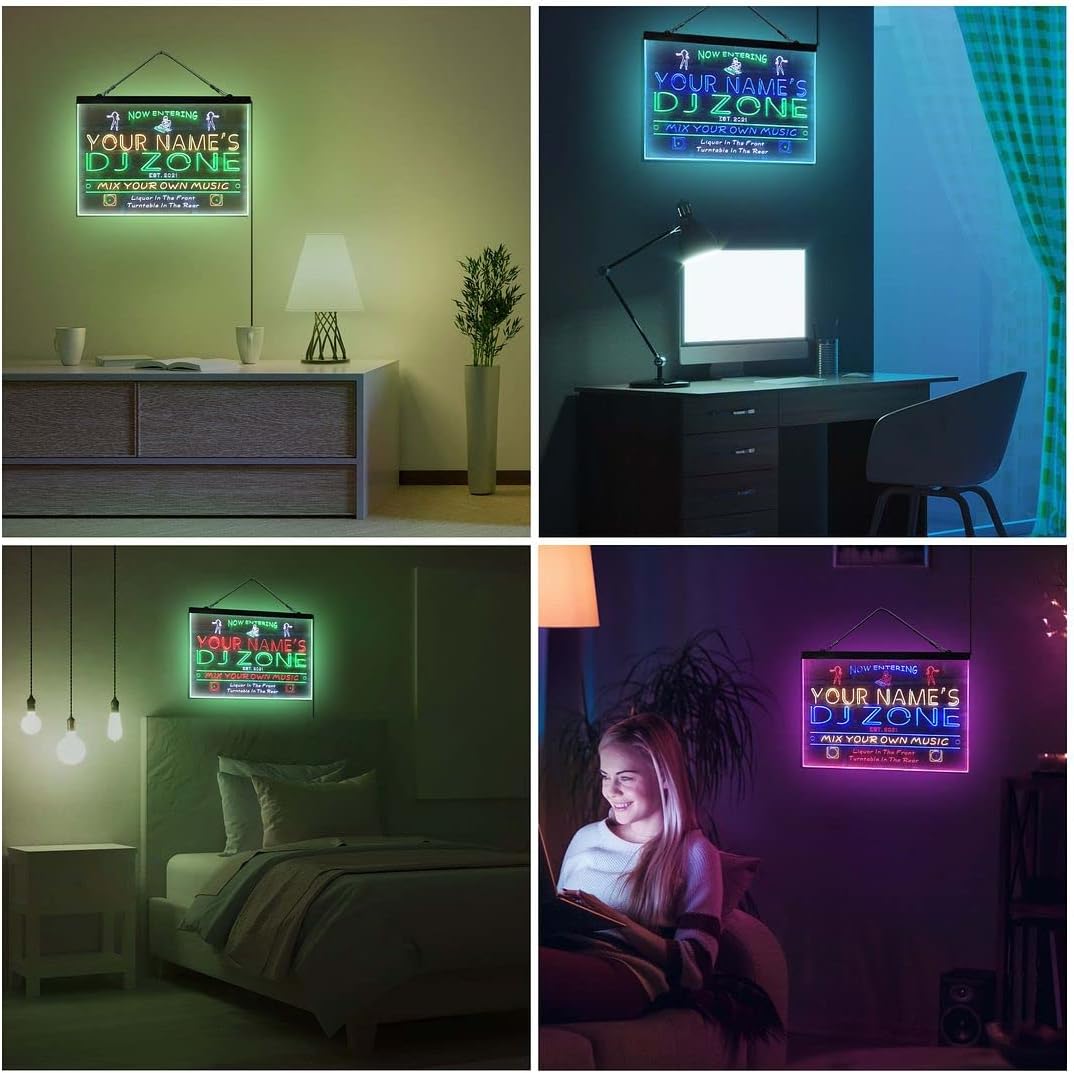 Personalized DJ Zone Music Disco Tri-Color LED Neon Light Sign Customize Name Date Text Quote Font White & Blue & Yellow 17.7 x 13.6 Inches st9s43-qh1-tm-wby