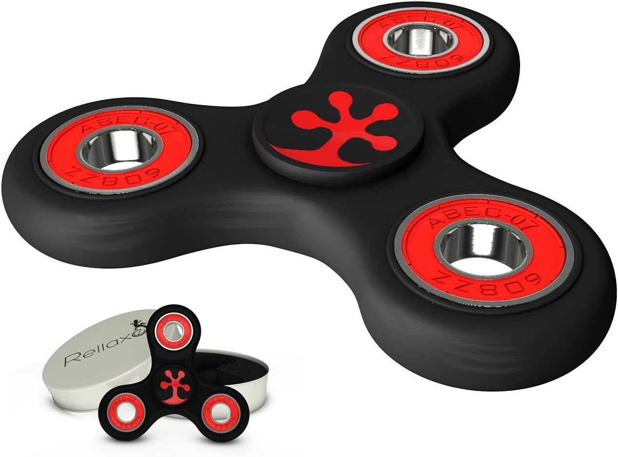 Anti-Anxiety Hand Spinner Helps Focusing Fidget Toys [Not 3D] Premium Quality EDC Focus for Kids & Adults -Stress Reducer Relieves ADHD Anxiety and Ceramic Bearing Si3N4 (Black&Red)
