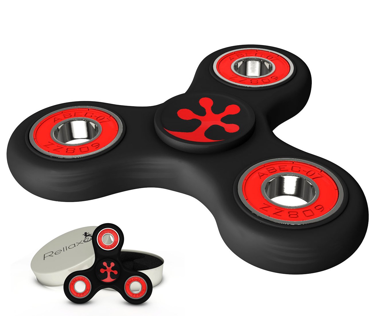 Anti-Anxiety Hand Spinner Helps Focusing Fidget Toys [Not 3D] Premium Quality EDC Focus for Kids & Adults -Stress Reducer Relieves ADHD Anxiety and Ceramic Bearing Si3N4 (Black&Red)