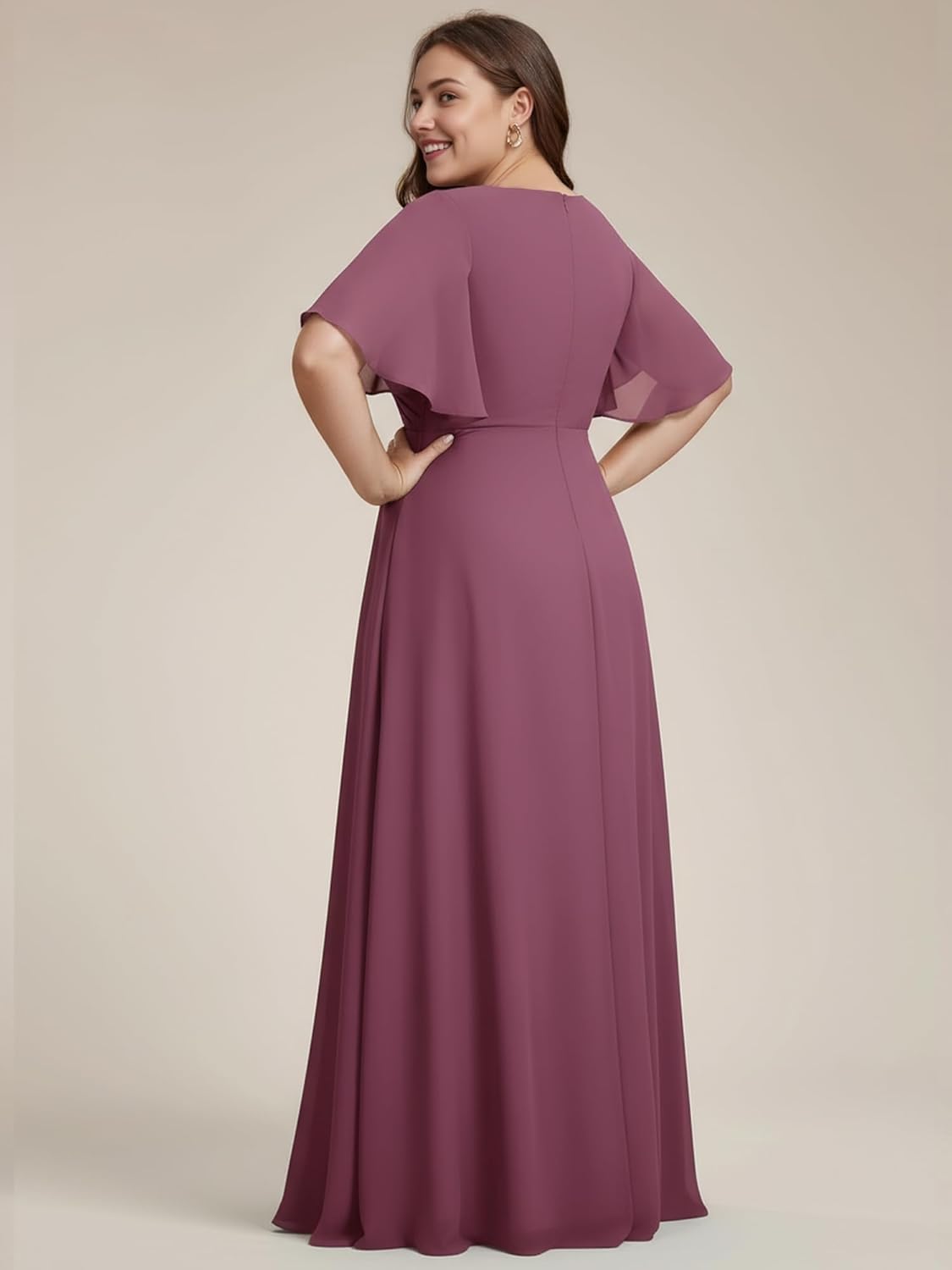 Ever-Pretty Plus Women's V Neck Floor Length Chiffon Evening Dress Plus Size Mother of The Bride Dresses 01960-DAPH