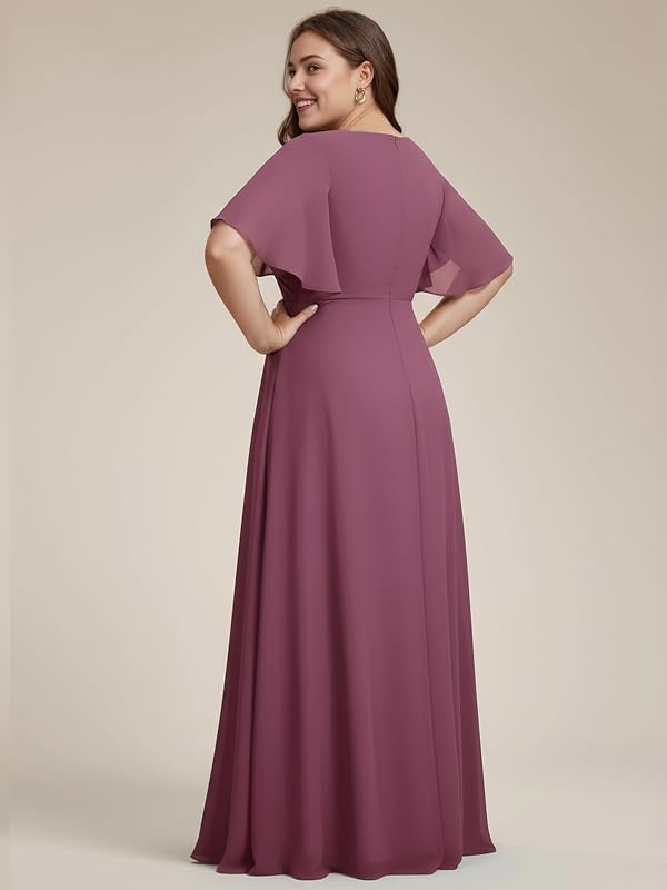Ever-Pretty Plus Women's V Neck Floor Length Chiffon Evening Dress Plus Size Mother of The Bride Dresses Damson US22 by Ever-Pretty Plus - Used condition - Image 3
