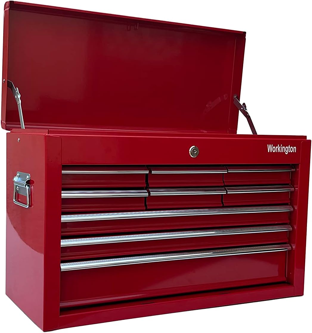 Workington Portable Metal Tool Chest with 9 Drawers, 24" 9-Drawer Tool Chest Cabinet with Ball Bearing Drawer Slides, Steel Tool Storage Box Organizer 4006 Red : Tools & Home Improvement