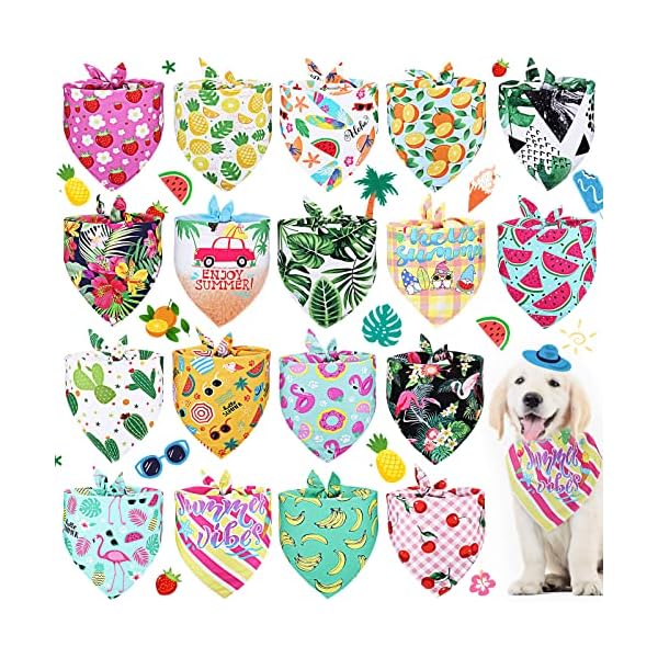18 Pieces Summer Dog Bandanas Hawaiian Style Triangle Dog Scarf Pets Bibs Fruit Flamingo Pattern Adjustable Dog Bandanas for Small Medium Large Dogs and Cats 18 Pieces Summer Dog Bandanas Hawaiian Style Triangle Dog Scarf Pets Bibs Fruit Flamingo Pattern Adjustable Dog Bandanas for Small Medium Large Dogs and Cats
