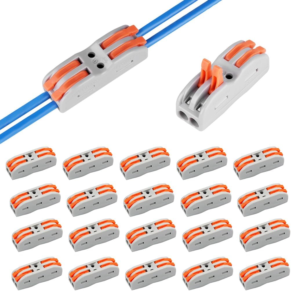 Serplex® 20Pcs Wire Connector Kit 2 Circuit Inline Splices Cable Connector With Control Lever Compact Splicing Wire Jointer Cable Conductor Clamp Wire Connector Jointer Conductor For 28-12 Awg