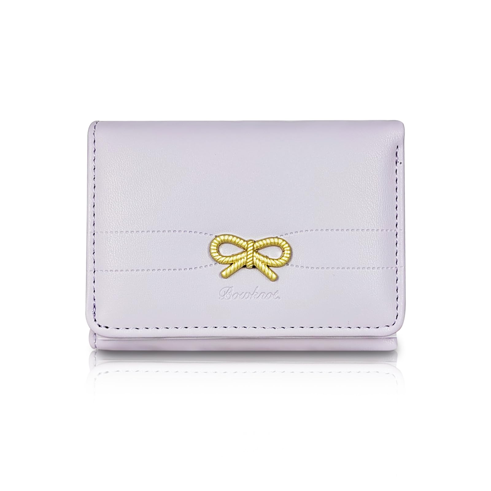 AfitLulu Cute Wallet, Bow Women Wallet with Heart-Shaped ID Window and 7 Card Slots, Ladies Wallets for Storing Cash, ID Cards, Credit Cards (Purple)