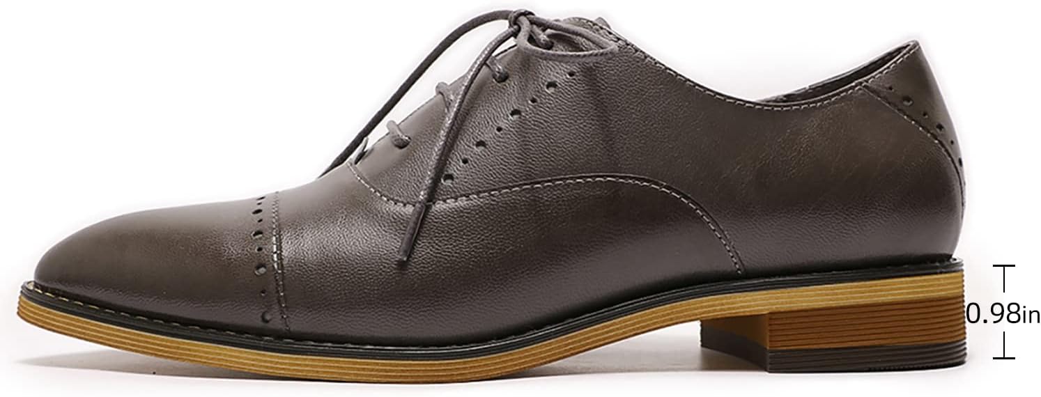 Mona flying Women's Pointed Toe Oxfords Brogue Retro Lace up Leather Work Shoes for Ladies