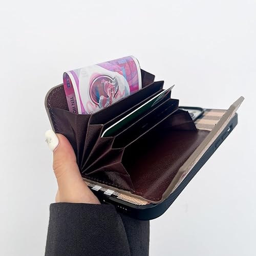 Miniatura 4 de Funda tipo cartera de lujo compatible con iPhone 15 Pro Max para mujeres y hombres, funda protectora de piel sintética de estilo clásico a cuadros