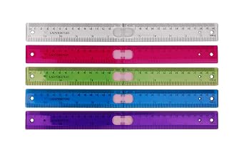12" Plastic Folded Rulers Assorted Color 5pcs Pack, Foldable, Portable, Easy to Carry, Durable Printing in Inch and Metric Scale, Pefect Measuring and Drawing Tools