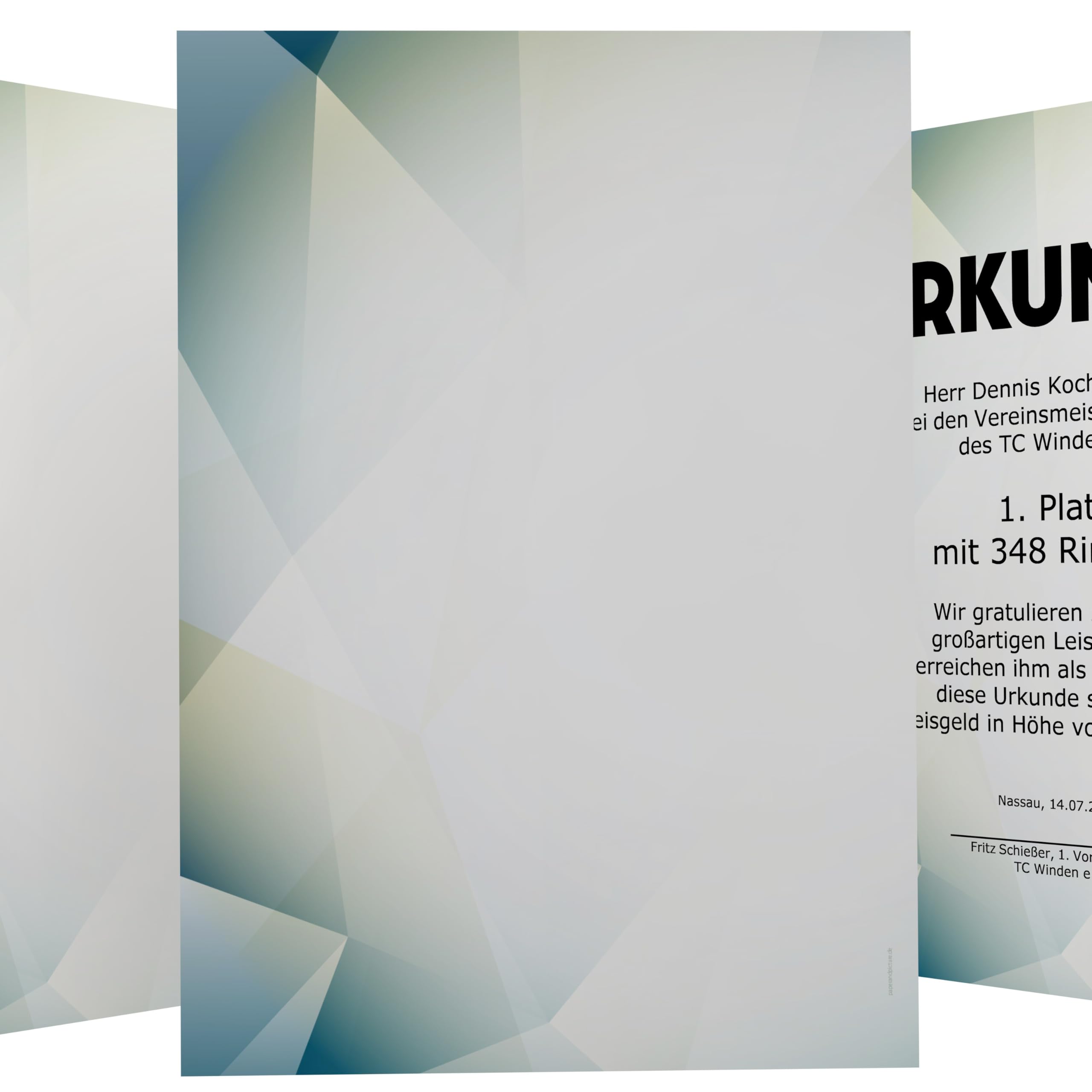 Certificate Paper DIN A4 190 g 50 Sheets "Excellent Blue" Polygon Design Blue - Printed on Both Sides - Includes Text Templates for Download