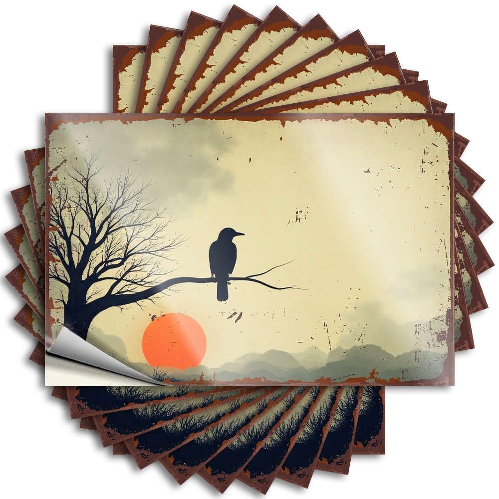 Lettering Sticker Cats Durable Vinyl - A Silhouette of A Crow Perched On A Bare Tree Branch Against Laptop for Hunting Use(12X18CM)
