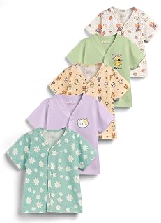 HELLCAT 100% Cotton Front Open Jhabla Vest & T Shirt for Babies - Pack of 5 (Unisex,Short Sleeve) Price In India
