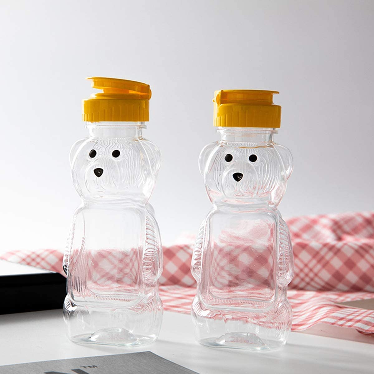 Confezione da 16 barattoli in plastica da 226,8 g, a forma di orsetto, per miele e miele, vuoti, con coperchio ribaltabile, per conservare e distribuire