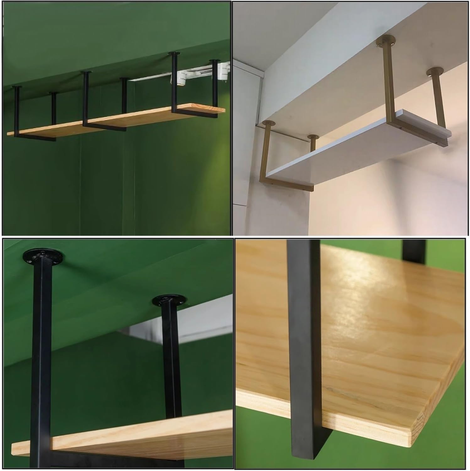 Heavy Duty Ceiling Mount Floating Shelf Bracket - Metal Hanging Pipe Shelf for Kitchen, Bar, Dining Room - Sturdy Wall-Mounted Storage Solution with Screws