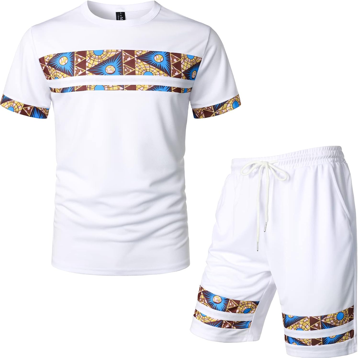 LucMatton Men's 2 Piece Outfits Hipster Printed Patchwork Tee Shirt and Shorts Set Sports Tracksuits