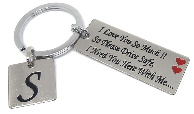 Aura Romantic Gift Keychain for Boyfriend Husband Girls Boys Bike Car Stainless Steel Alphabet S Silver Keychain