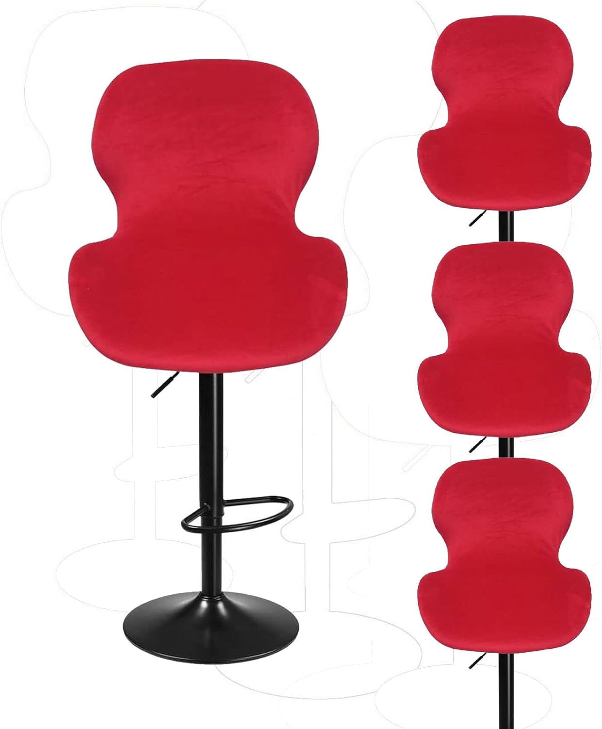 Stretch Velvet Bar Stool Chair Covers Set of 2/4/6/8 Kitchen Swivel Stools Slipcovers Curved Short Back Chair Covers Chair Protector Covers for Counter Bar Office Pub Kitchen Hotel(Light Grey,4PCS)