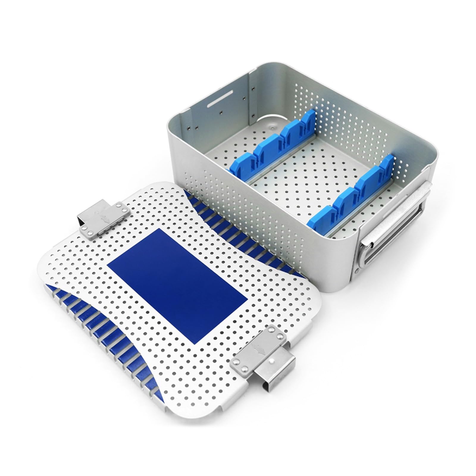 Instrumentendesinfektionsbox mit Greiflaschen, Korb aus Aluminiumlegierung mit Deckel, poröses atmungsaktives Design, leicht zu reinigen, für Krankenhäuser