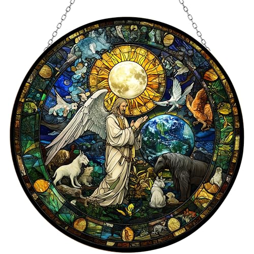 365CUSGIFTS Saint Raphael The Archangel Stained Glass Window Hanging by Clare Donovan,Hummingbird Sun Catchers Indoor Window Decor, Stained Glass Suncatcher Gifts for Women, Christmas