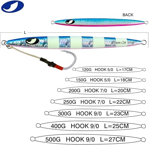 Miniatura 8 de OCEAN CAT Jigs de pesca de agua salada en alta mar Jigging de velocidad de lanzamiento lento señuelos vertical Jigging vertical Plantilla de otoño