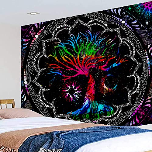 Arthmom Tree Of Life Tapestry Black And White Boho Wall Tapestry For Bedroom,Trippy Sun And Moon Colourful Tapestry With Galaxy Space(59X51 In) #TOP2
