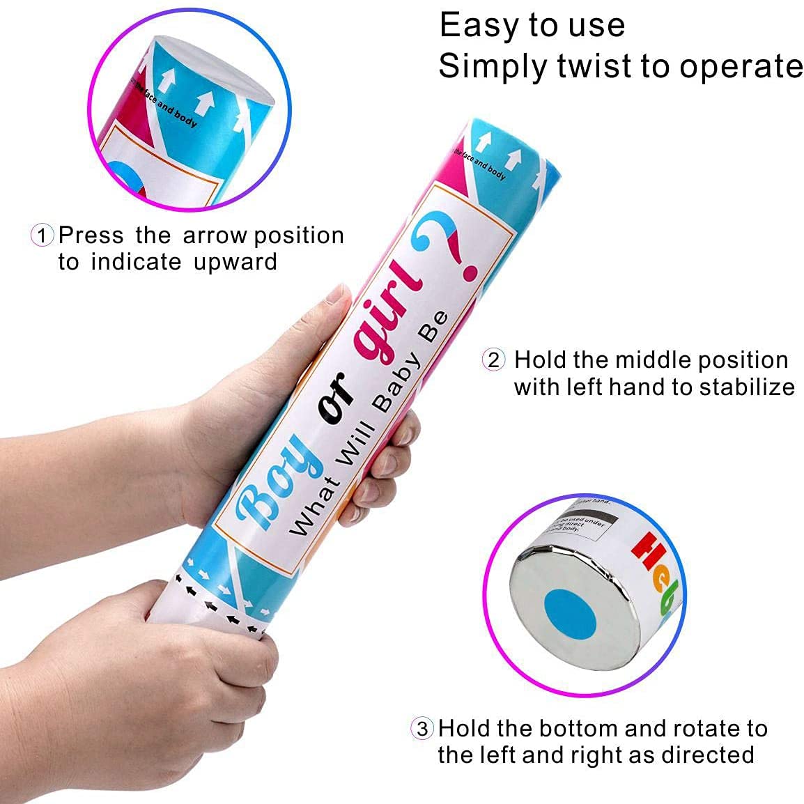Gender Reveal Confetti Cannons Blue 4 Pack 12 Inch Party Cannons with Biodegradable Confetti for