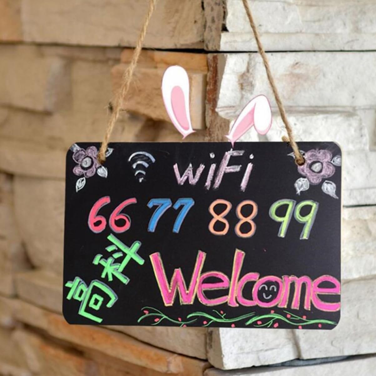 4 Pack Double Sided Wooden Blackboard Hanging Wall Decor Sign