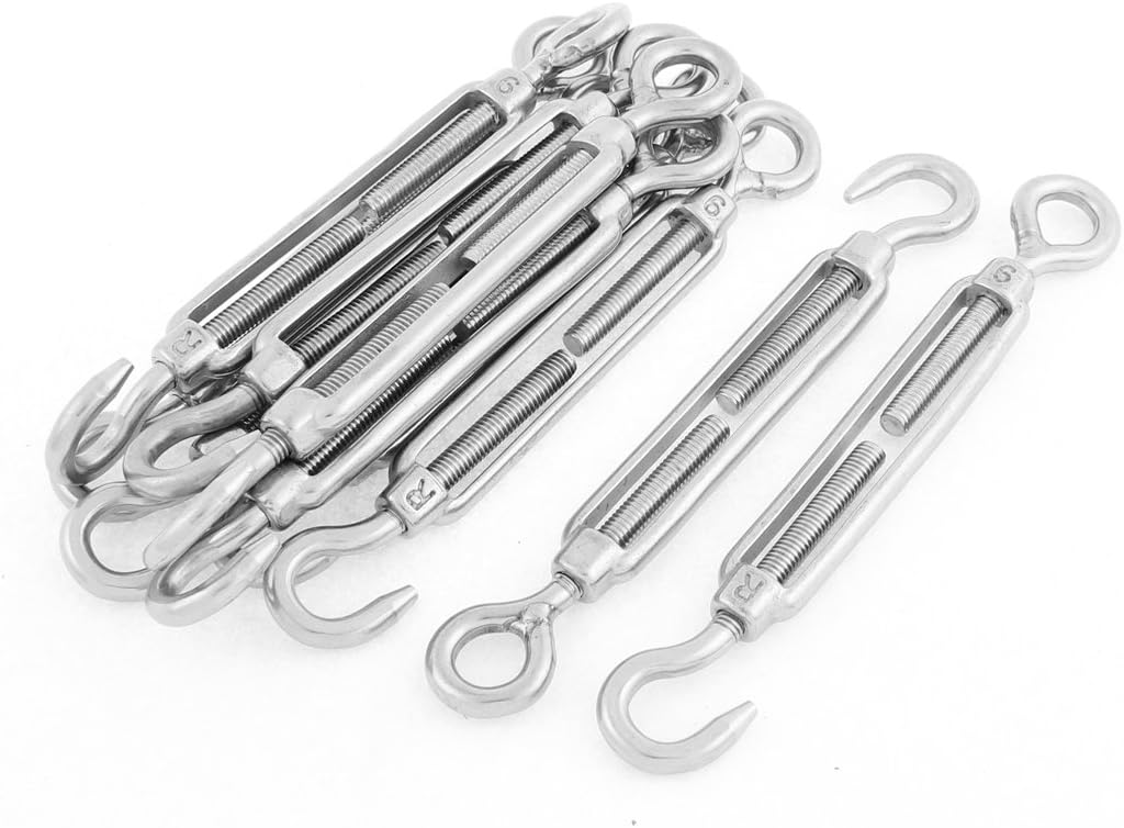 M6 Thread Fall Protection 5.5" Length Adjustable 304 Stainless Steel Eye Hook Turnbuckle Restraint Ropes & Lanyards 10 Pcs